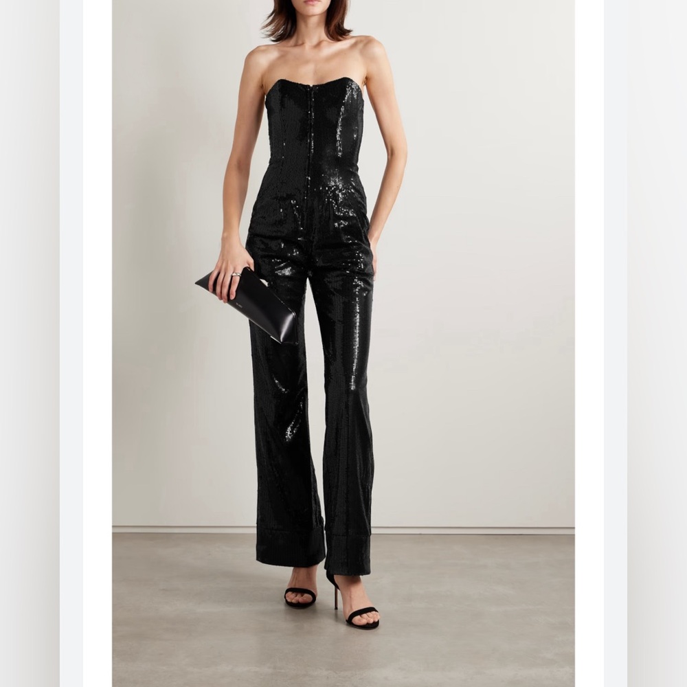 $495‎ NWT RIVET UTILITY Showstopper Sequin Black Jumpsuit Size Large